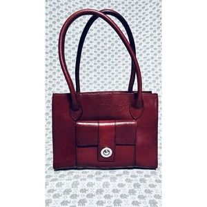 Pelle Studio Womens Leather Double Handle Tote Handbag Dark Red